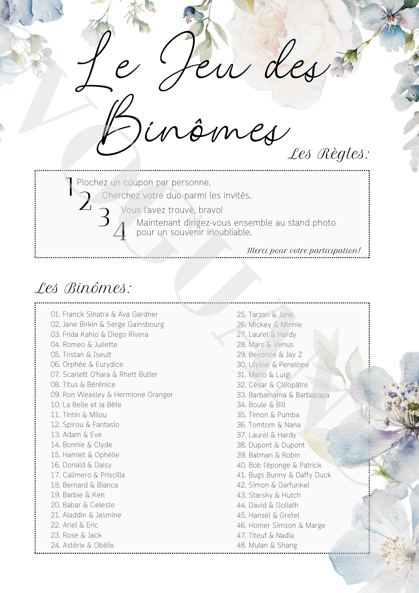 Jeu des Binômes, Jeu des Duos A4 - Thème Champêtre Fleuri, Sophistiqué à Télécharger et Imprimer - Premium Magazine de voguance - Seulement €11.99! J'achète maintenant voguance