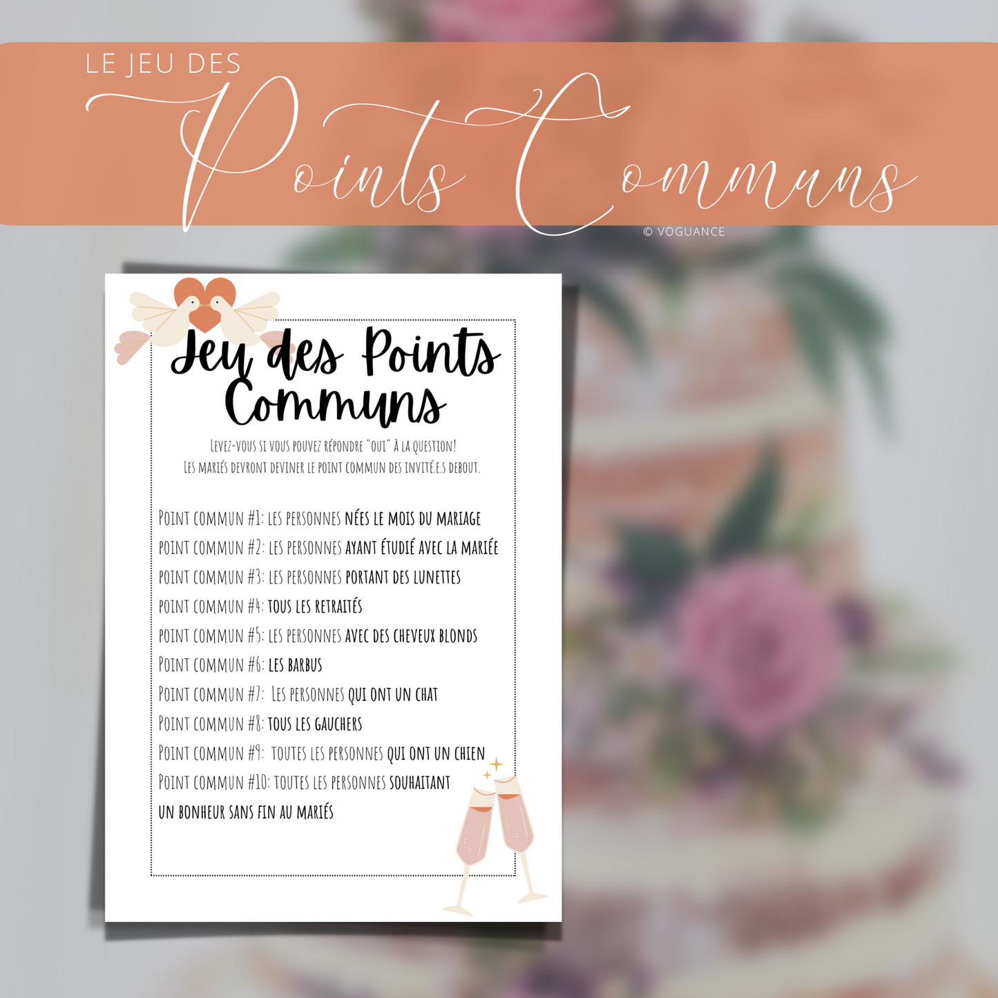 Jeux de Mariage Français: Jeu des Points Communs A5 - Premium de voguance - Seulement €7.50! J'achète maintenant voguance