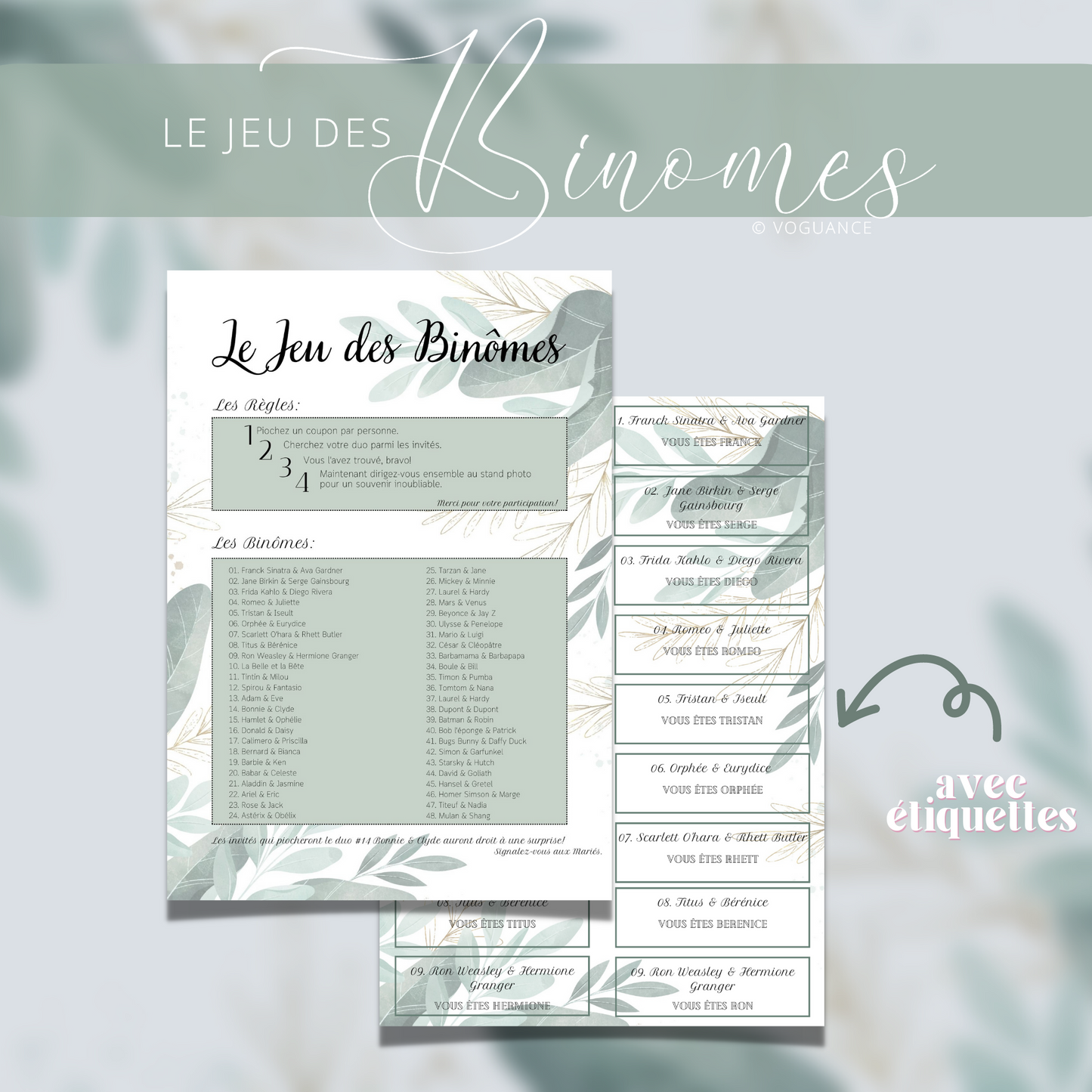 Jeu des Binômes, Jeu des Duos A4 - Thème Champêtre Eucalyptus avec étiquettes - Premium Magazine de voguance - Seulement €11.99! J'achète maintenant voguance