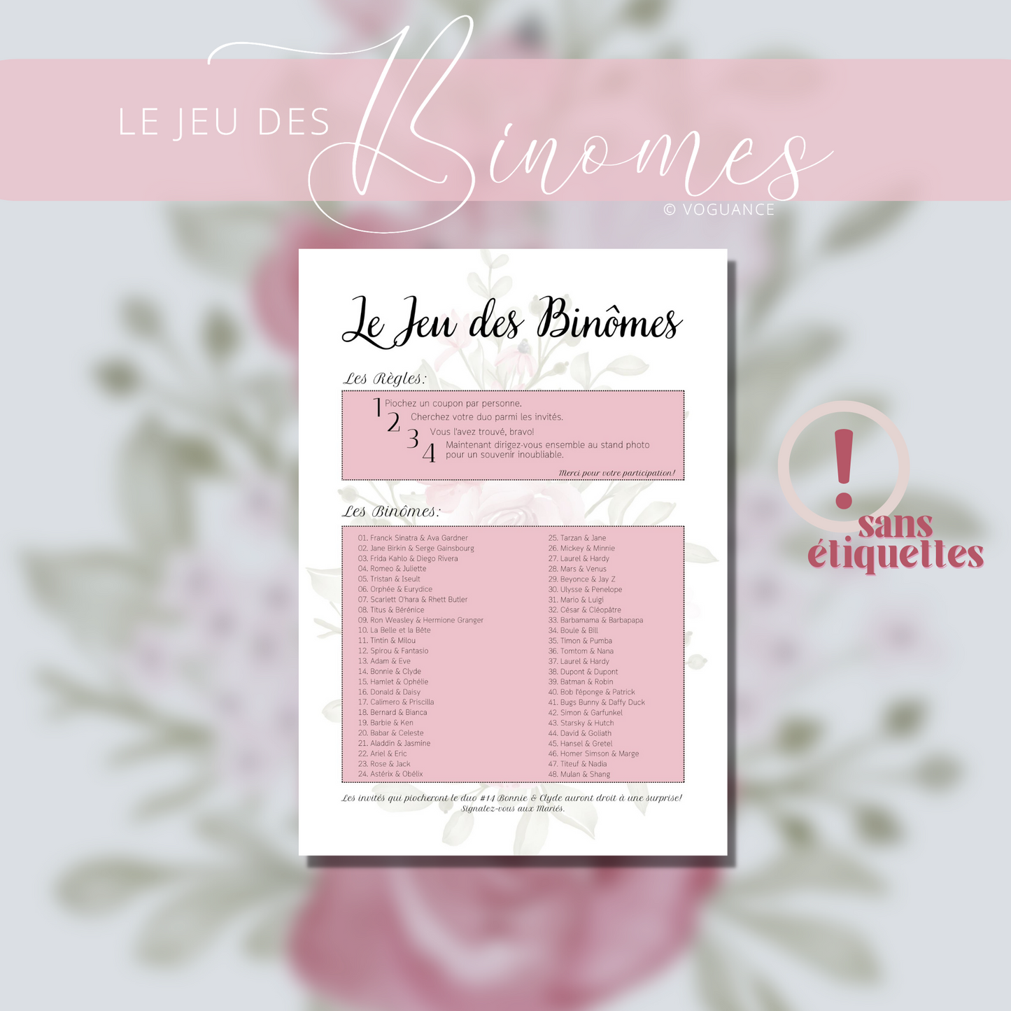 Jeu des Binômes, Jeu des Duos A4 - Champêtre Fleuri Sophistiqué - Premium Magazine de voguance - Seulement €7.50! J'achète maintenant voguance