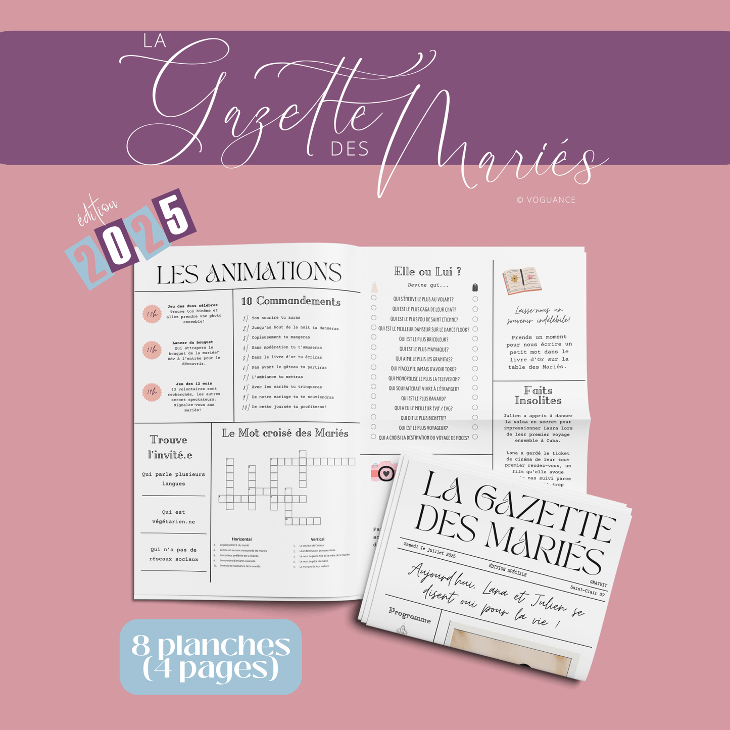 Gazette des Mariés à imprimer format A3, 8 planches à personnaliser - 2025 - Premium Magazine de voguance - Seulement €49.99! J'achète maintenant voguance