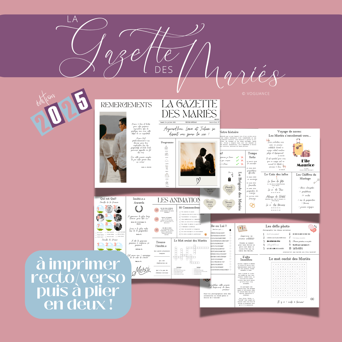 Gazette des Mariés à imprimer format A3, 8 planches à personnaliser - 2025 - Premium Magazine de voguance - Seulement €49.99! J'achète maintenant voguance