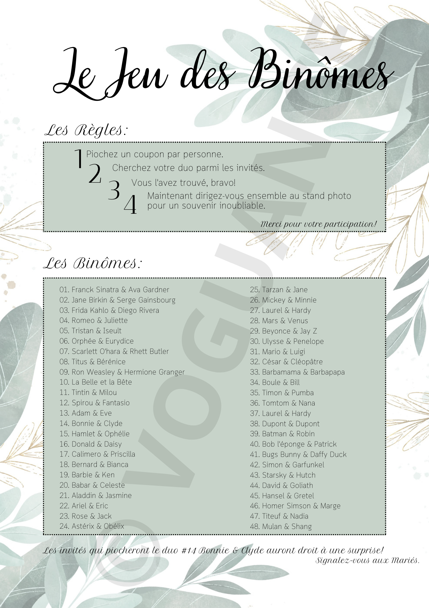 Jeu des Binômes, Jeu des Duos A4 - Thème Champêtre Eucalyptus avec étiquettes - Premium Magazine de voguance - Seulement €11.99! J'achète maintenant voguance