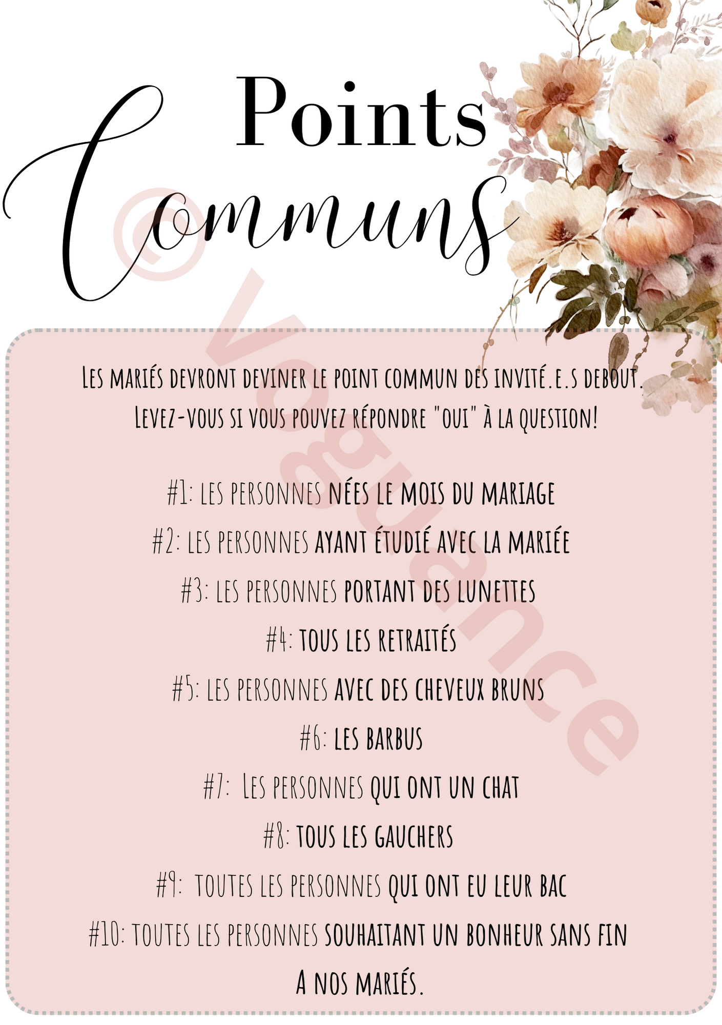 Jeux de Mariage: Jeu des Points Communs,Animation de mariage,Jeu Personnalisable,Idée Jeu Mariage,Jeu Mariage Point Commun,Mariage Champêtre - Premium Magazine de voguance - Seulement €6.50! J'achète maintenant voguance