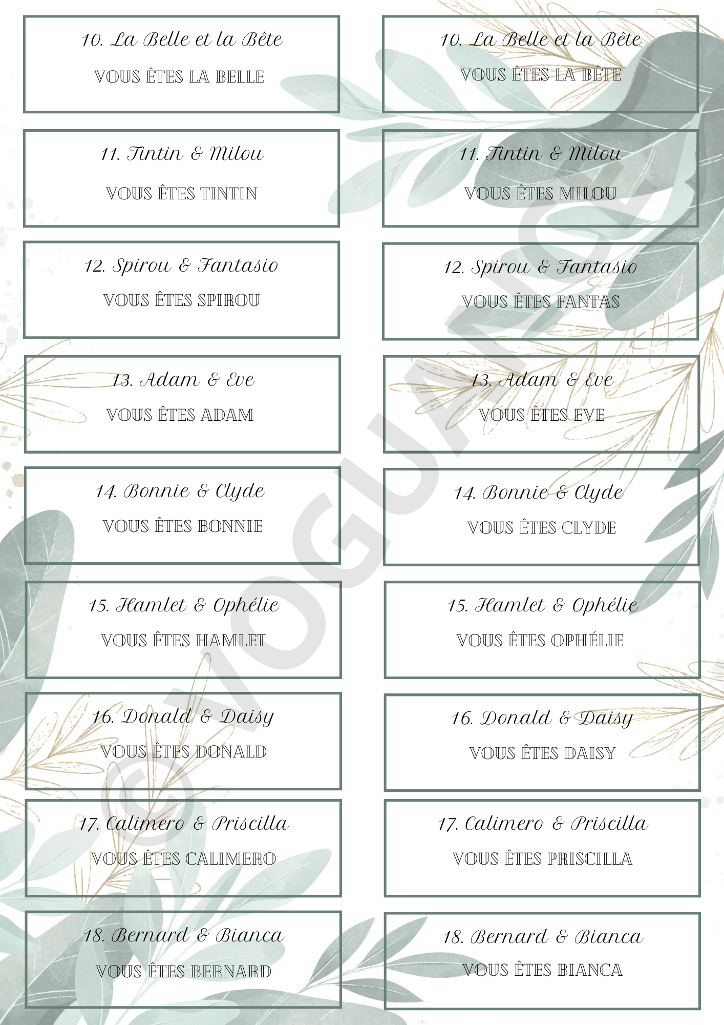 Jeu des Binômes, Jeu des Duos A4 - Thème Champêtre Eucalyptus avec étiquettes - Premium Magazine de voguance - Seulement €11.99! J'achète maintenant voguance