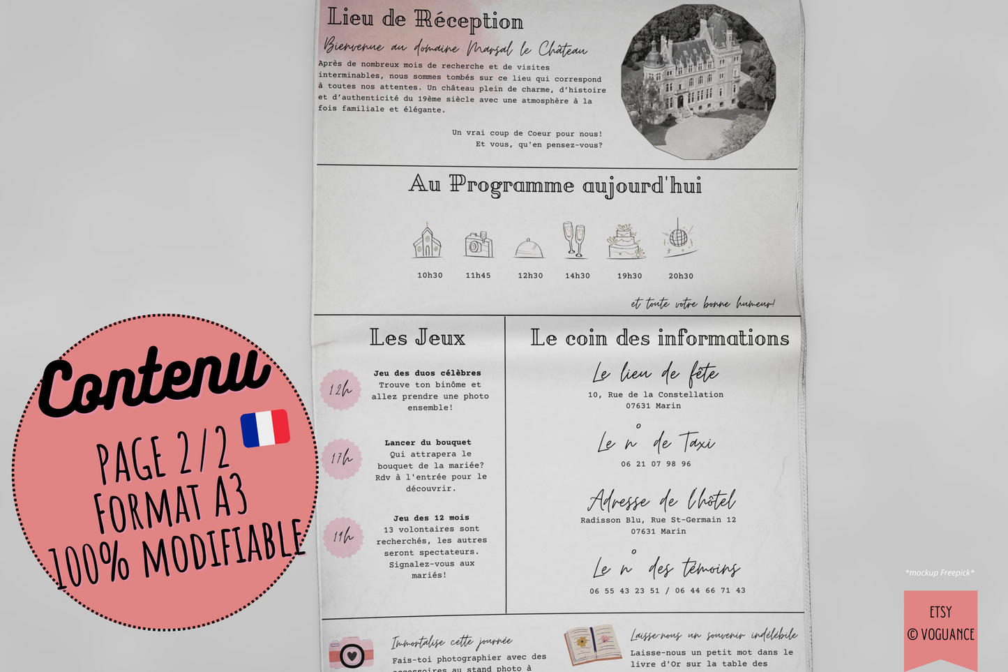 La Gazette des Mariés: 2 pages A3 à modifier et imprimer - Premium Magazine from voguance - Just €19.99! Shop now at voguance