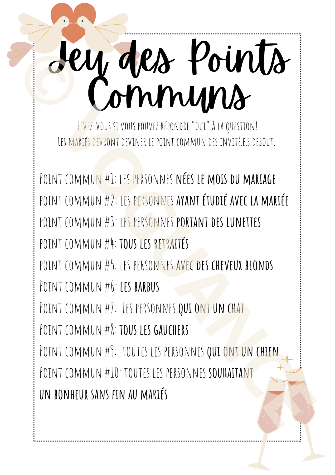 Jeux de Mariage Français: Jeu des Points Communs A5 - Premium  de voguance - Seulement €7.50! J'achète maintenant voguance