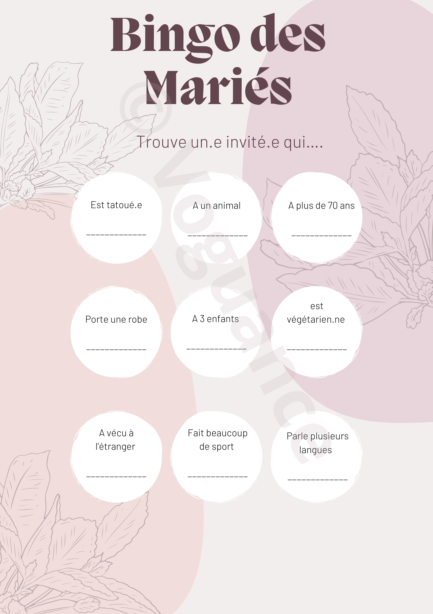 Jeux de Mariage: Bingo des mariés format A5 - Premium de voguance - Seulement €5.50! J'achète maintenant voguance