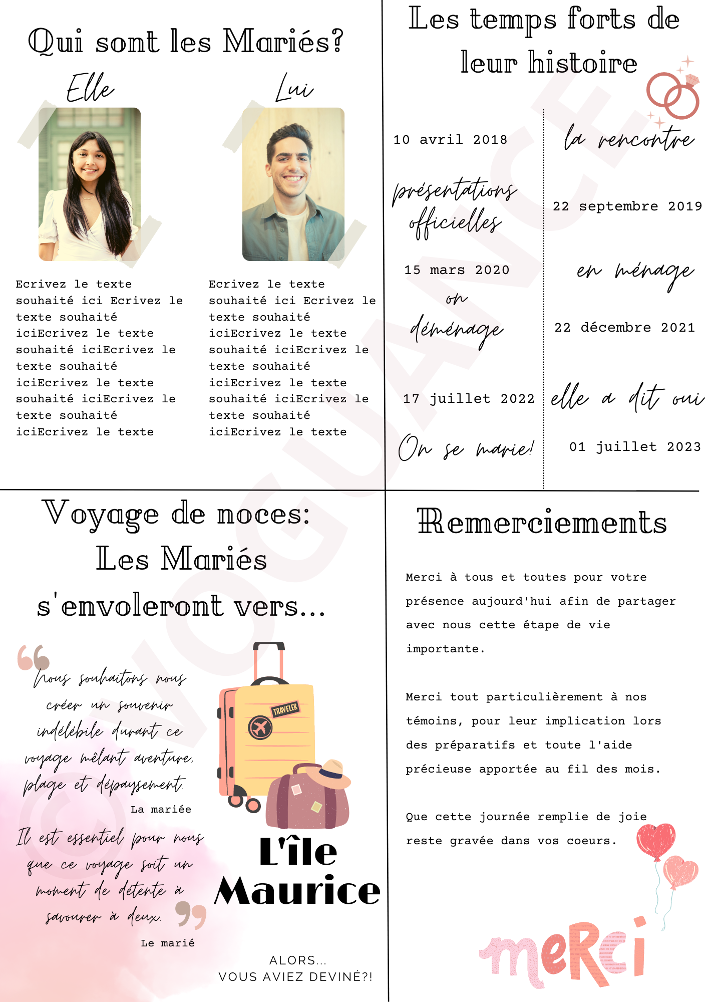 Gazette des Mariés à imprimer format A3, 4 pages à personnaliser - Premium Magazine de voguance - Seulement €29.99! J'achète maintenant voguance