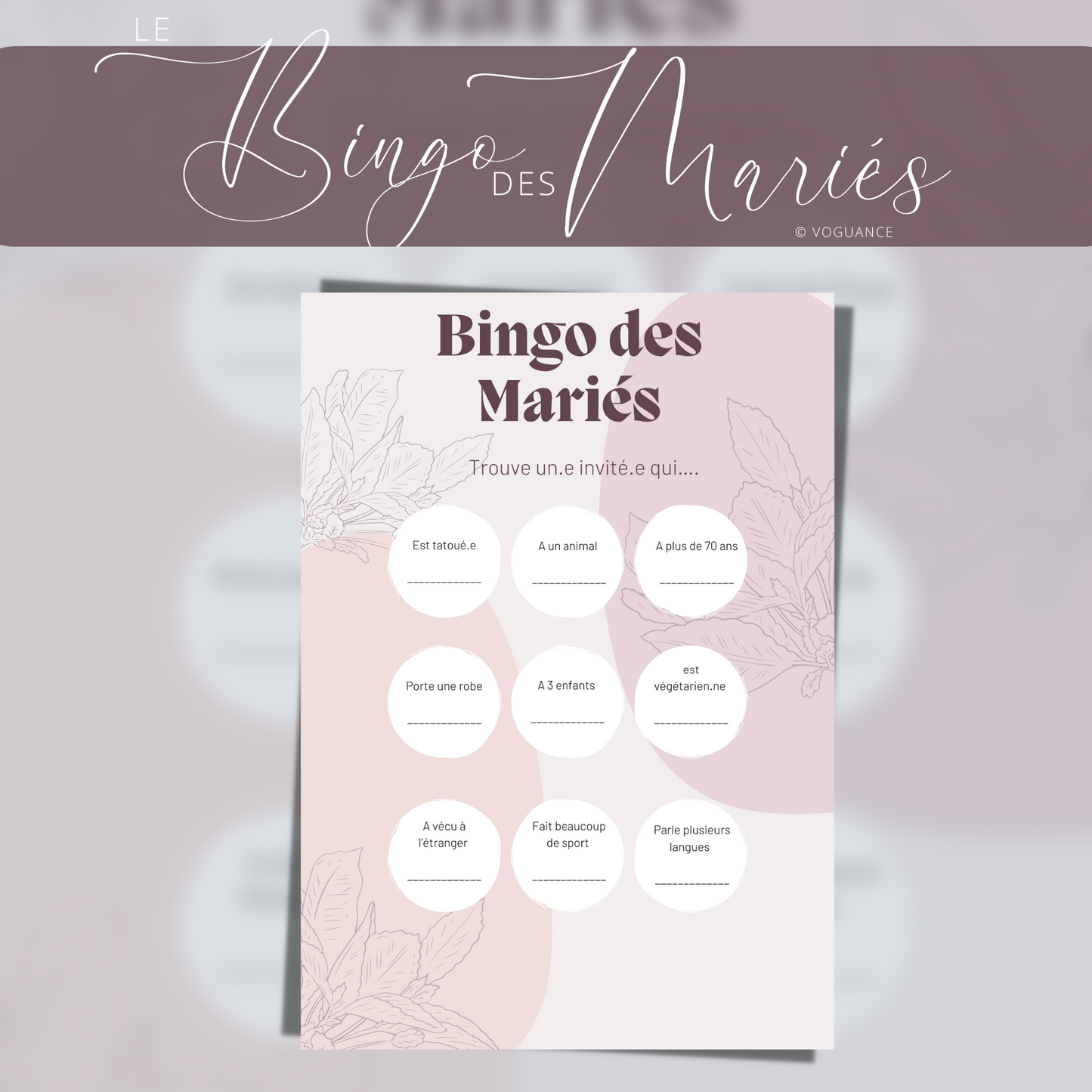 Jeux de Mariage: Bingo des mariés format A5 - Premium  de voguance - Seulement €5.50! J'achète maintenant voguance