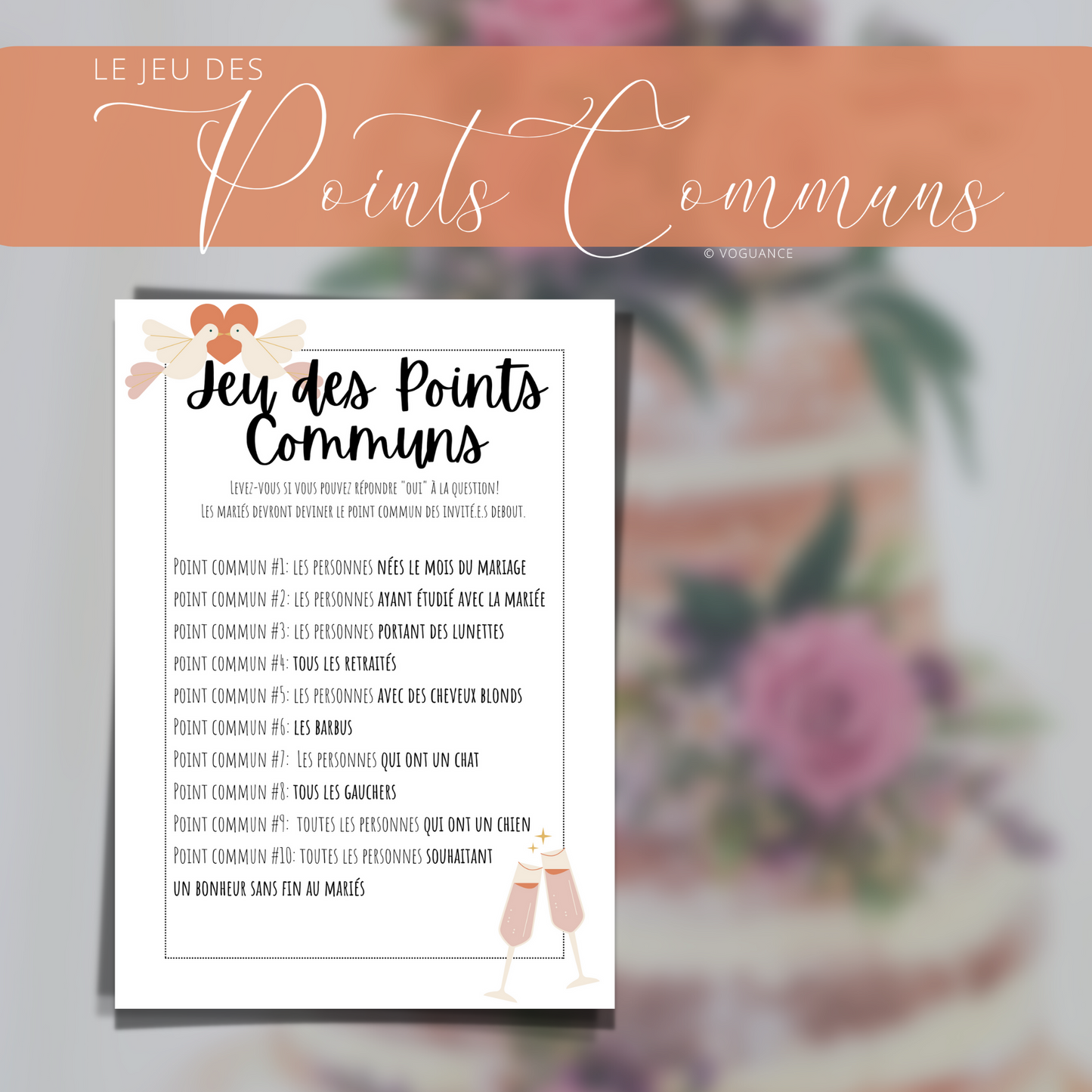 Jeux de Mariage Français: Jeu des Points Communs A5 - Premium  de voguance - Seulement €7.50! J'achète maintenant voguance