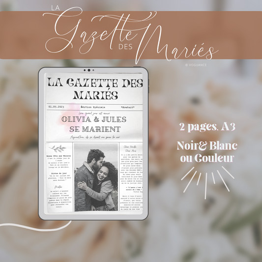 La Gazette des Mariés: 2 pages A3 à modifier et imprimer - Premium Magazine de voguance - Seulement €19.99! J'achète maintenant voguance