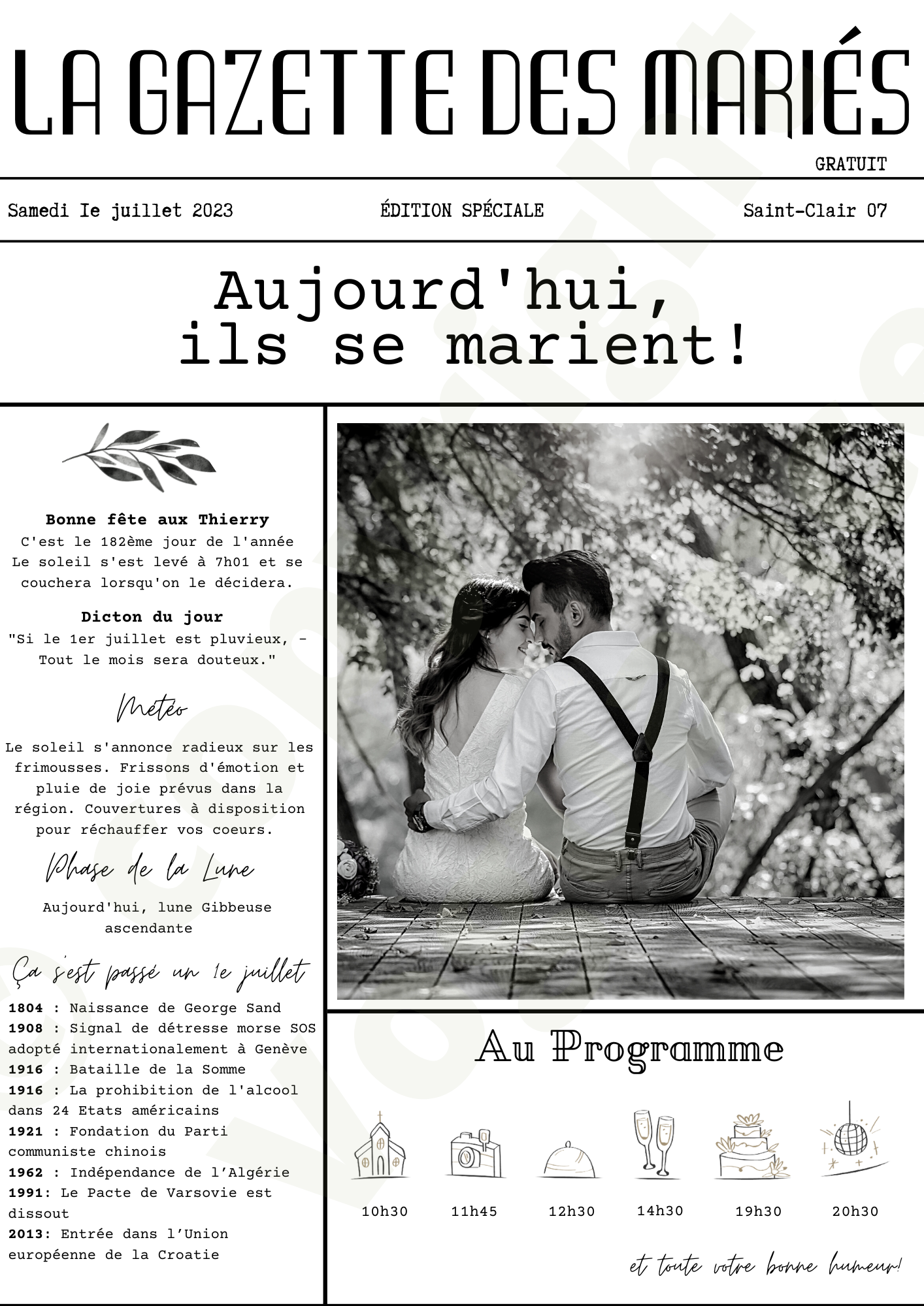 Gazette des Mariés A3 en Français, personnalisable à imprimer, 2 pages A3 - Premium Magazine de voguance - Seulement €19.99! J'achète maintenant voguance